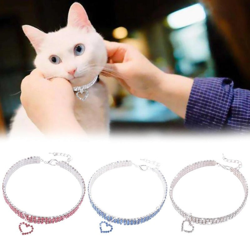 Cat Crystal Heart Collar With Diamante Rhinestone GreatmyPet 