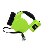 Dog leash with LED Flashlight + Bag Dispenser Dog Accessories GreatmyPet green 