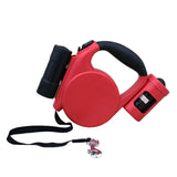 Dog leash with LED Flashlight + Bag Dispenser Dog Accessories GreatmyPet Red 