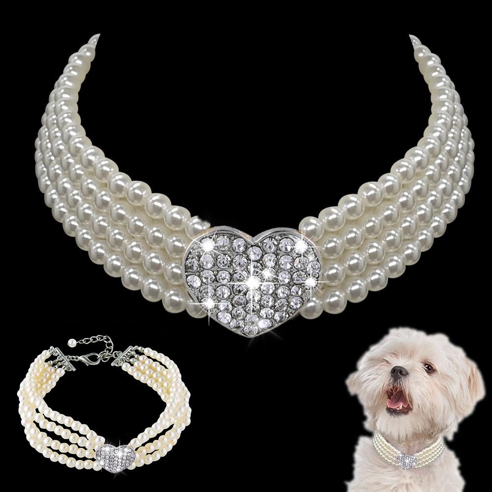 Choker Style Rhinestone Pearl Collar For Pet Pet Necklace GreatmyPet 