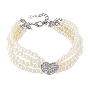 Choker Style Rhinestone Pearl Collar For Pet Pet Necklace GreatmyPet Pearl White L 30CM Outside US