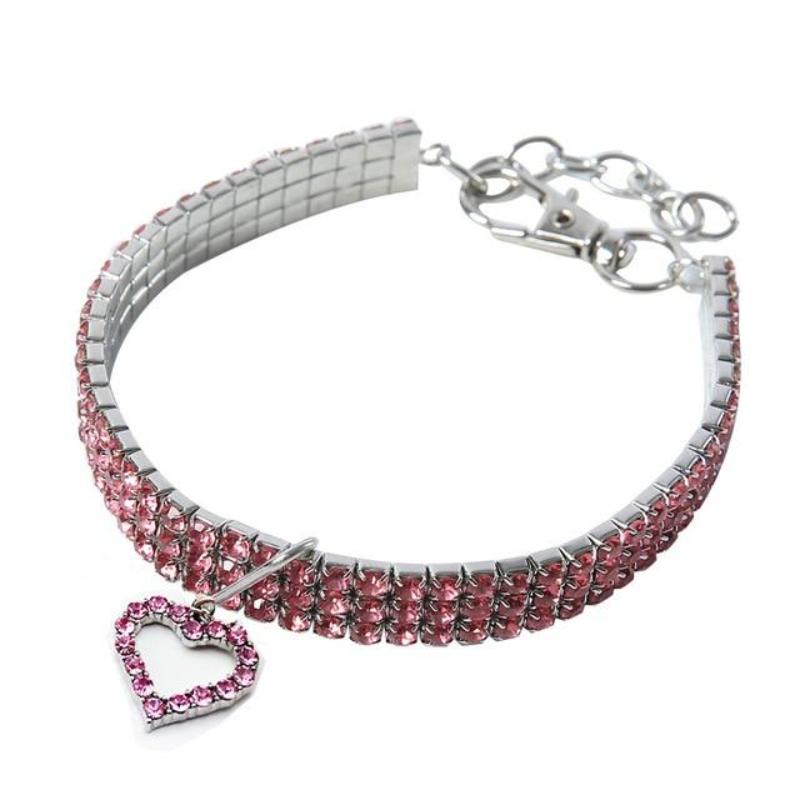 Cat Crystal Heart Collar With Diamante Rhinestone GreatmyPet Heart Pink S (20cm) 